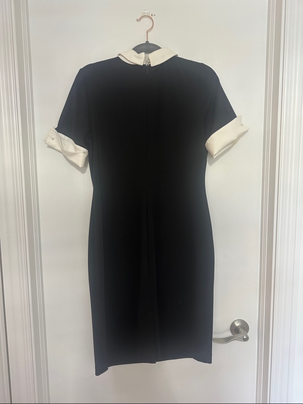 Karl Lagerfeld Black Midi Dress with Cream Collar and Cuff Details - Picture 3 of 8